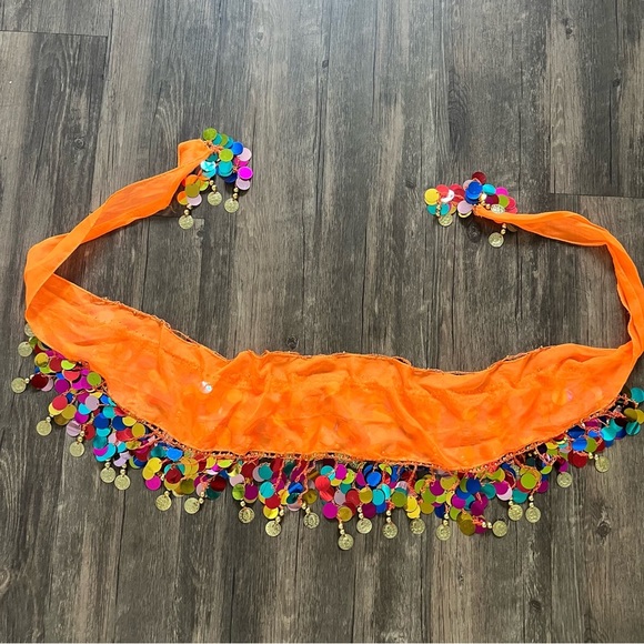 Hip Scarf Skirt Sequin Embroidered Costume Orange Belly Dance Skirt Costplay - Picture 8 of 8